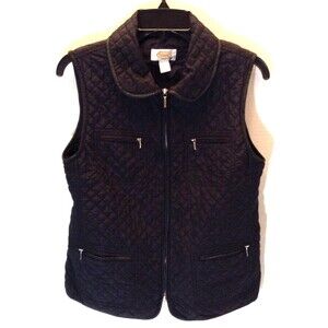 VTG Talbots Vest Womens S Black Quilted Full Zip Lined Zip Pockets Classic